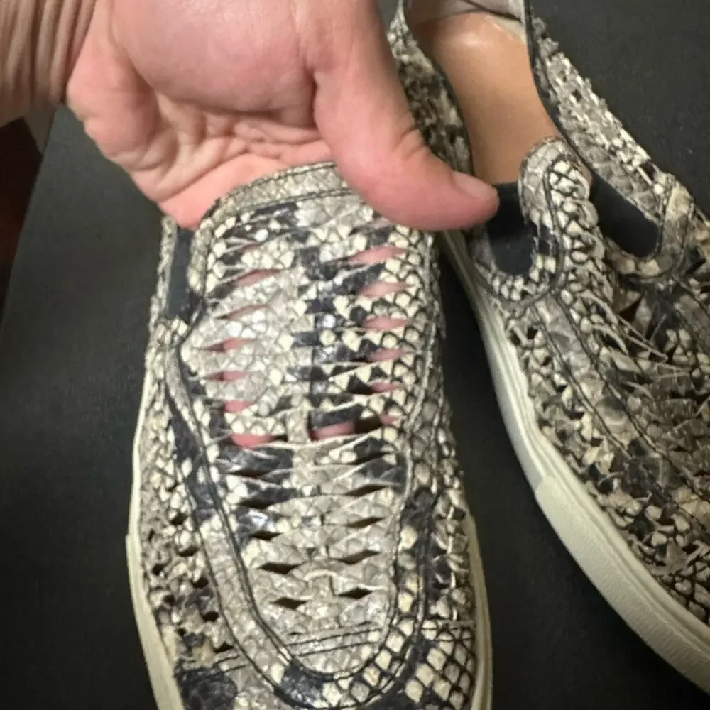Tory Burch Huarache Weave Snakeskin Leather Slip On Sneaker Women's Size 9
